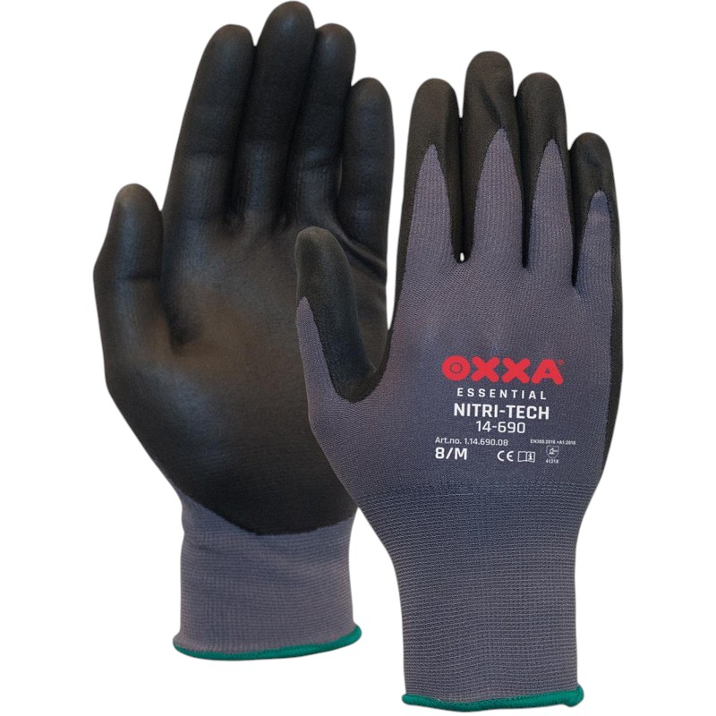 OXXA® Nitri-Tech 14-690 Handschoen - Nitrilschuim - Antislip - Zwart/Grijs - 7 stuks